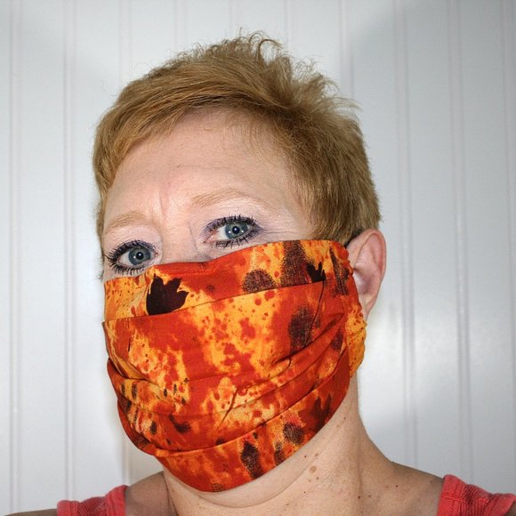 Hand Crafted Accessories - HANDMADE Cloth Fall Orange Tie Dye FaceMask Pocket